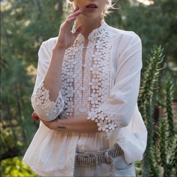 SALE White crochet lace blouse - Picture 2 of 16